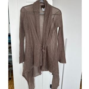 Fenn Wright Manson Brown Mohair Blend Open Front Waterfall Cardigan,Size 12, EUC